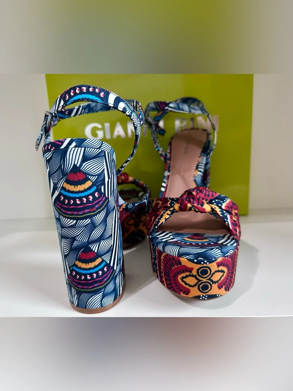 Gianni Bini Navy Pink Orange Patterned Platform Sandals